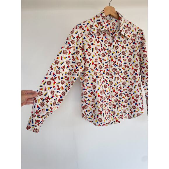 Vintage 70's Le Soft Shirt Lady Manhattan Nautical Sailor Button Up Shirt Sz M - Picture 9 of 15